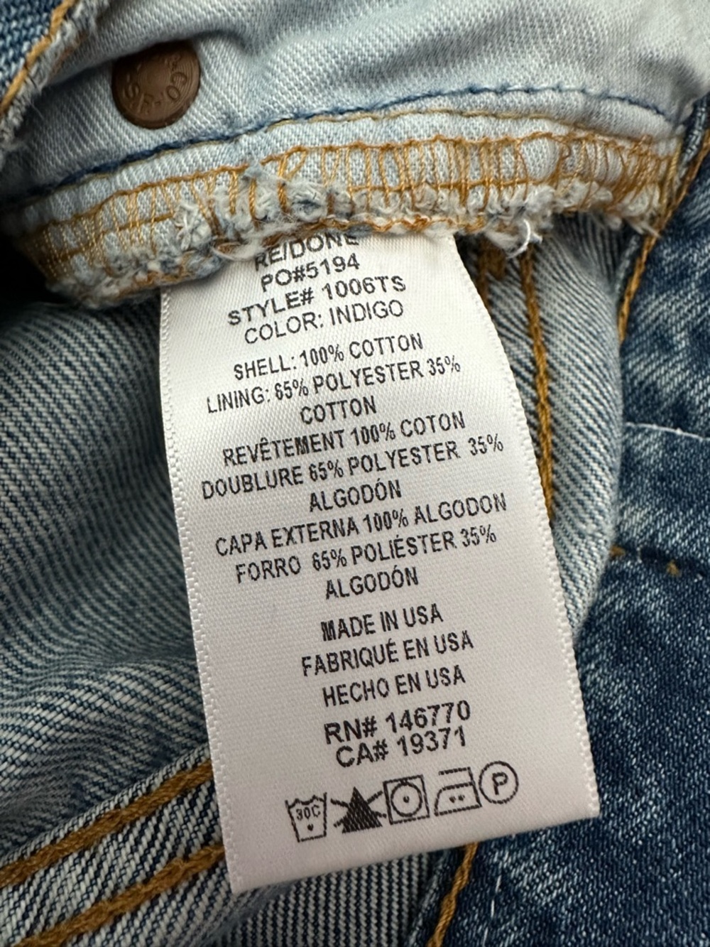 Levi's RE/DONE High Waisted Button Fly Cutoff Jean Shorts in Blue Wash Size 28 - Picture 9 of 17
